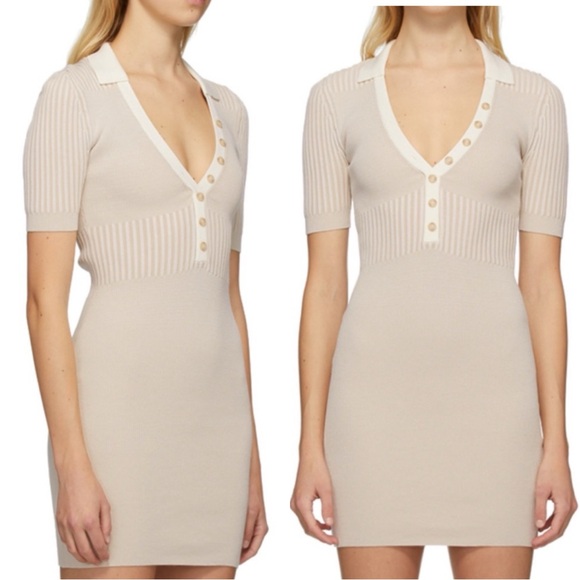 JACQUEMUS SSense La Robe Polo Ribbed Beige Short Sleeve Mini Dress - Picture 2 of 10